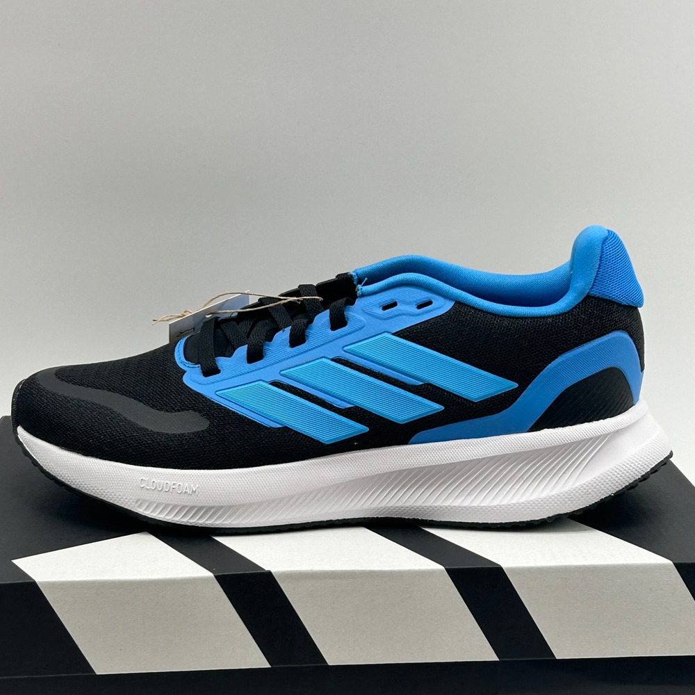 Adidas Runfalcon 5 J Youth Size 6 Black Blue Cloudfoam Running Shoes New